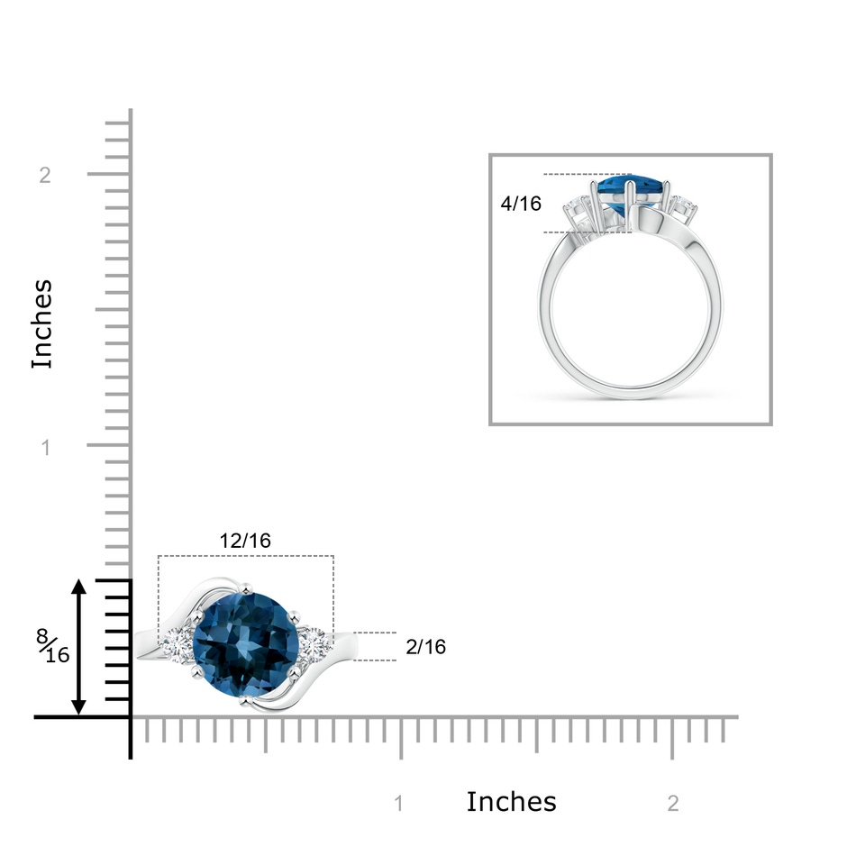 10mm AAAA Round London Blue Topaz and Diamond Three Stone Bypass Ring in White Gold product image