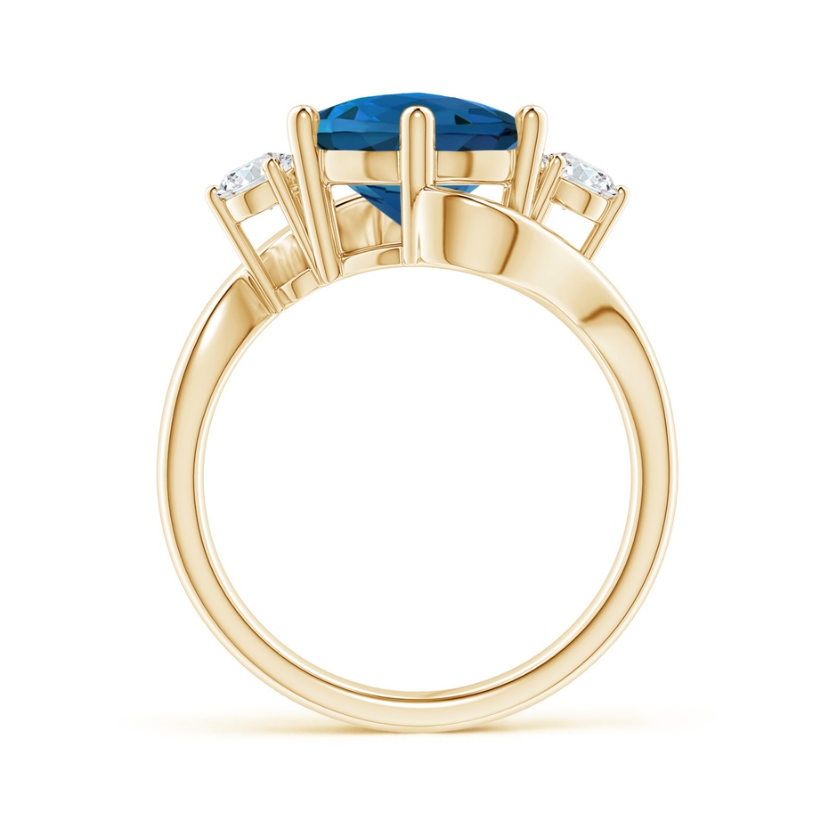 10mm AAAA Round London Blue Topaz and Diamond Three Stone Bypass Ring in Yellow Gold product image