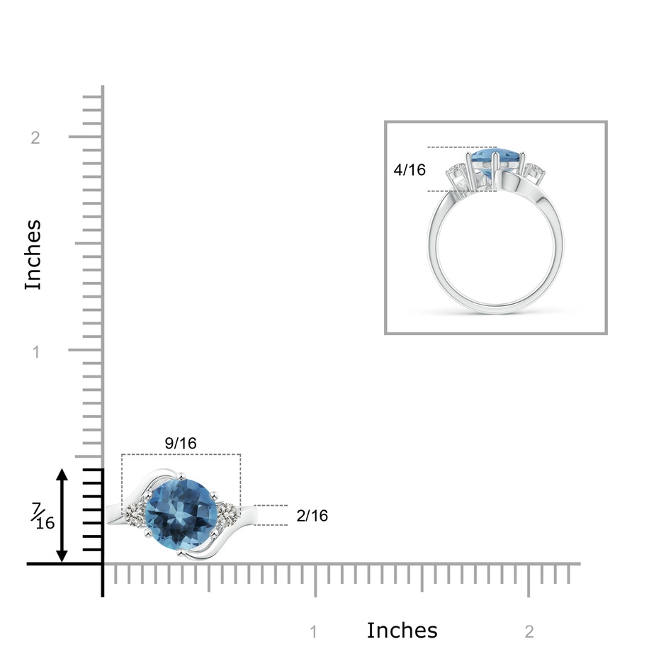 8mm A Round London Blue Topaz and Diamond Three Stone Bypass Ring in White Gold product image