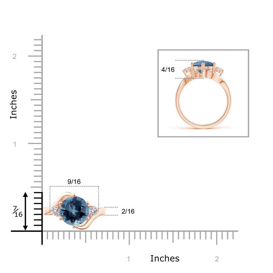 8mm AA Round London Blue Topaz and Diamond Three Stone Bypass Ring in Rose Gold product image