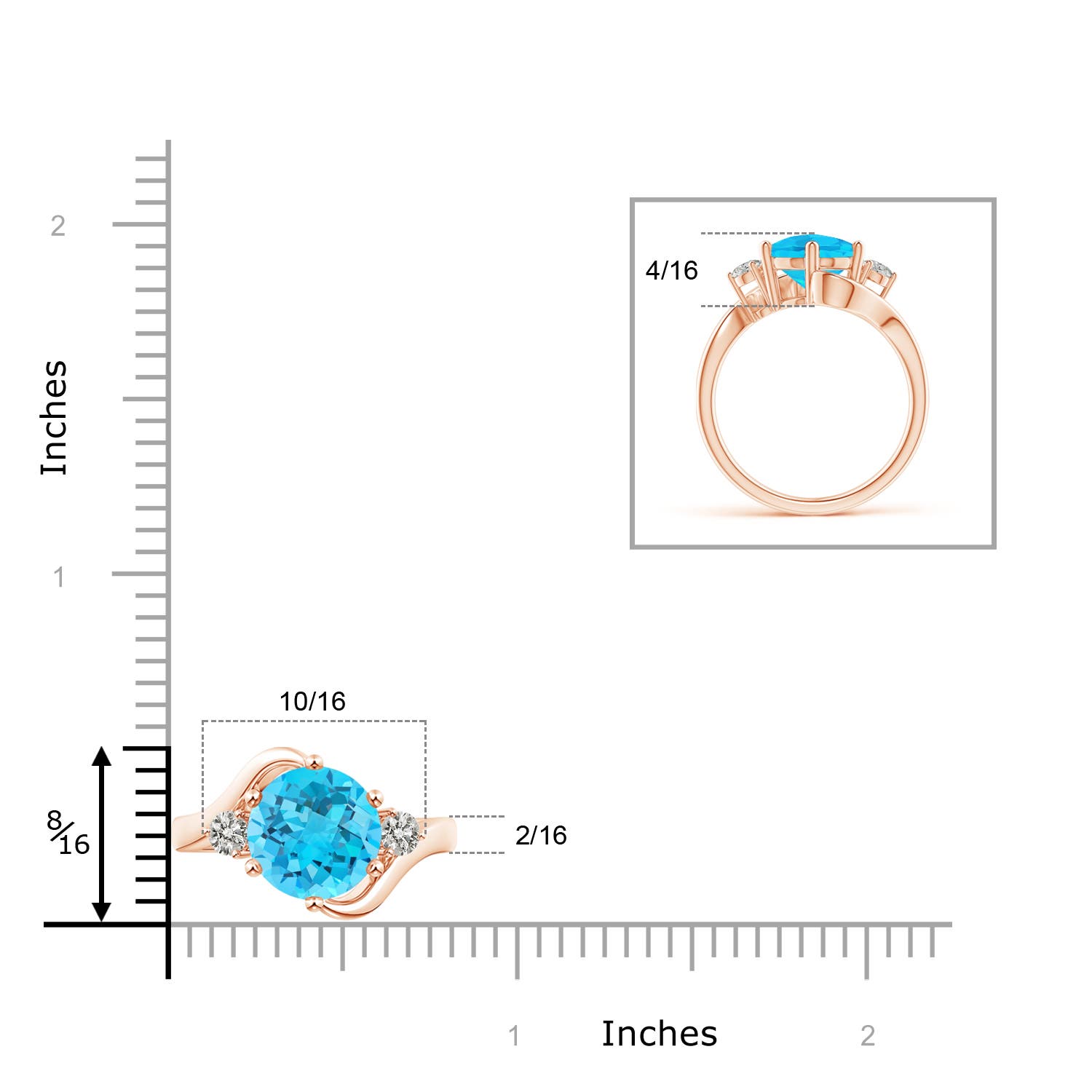 A - Swiss Blue Topaz / 3.96 CT / 14 KT Rose Gold