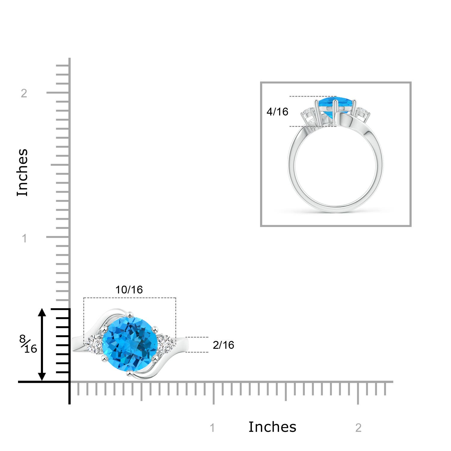 AAA - Swiss Blue Topaz / 3.96 CT / 14 KT White Gold