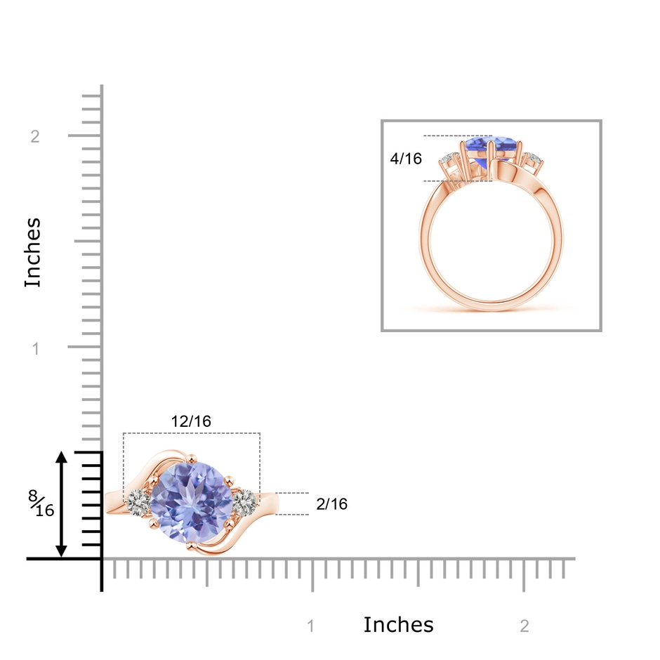 10mm A Round Tanzanite and Diamond Three Stone Bypass Ring in Rose Gold product image