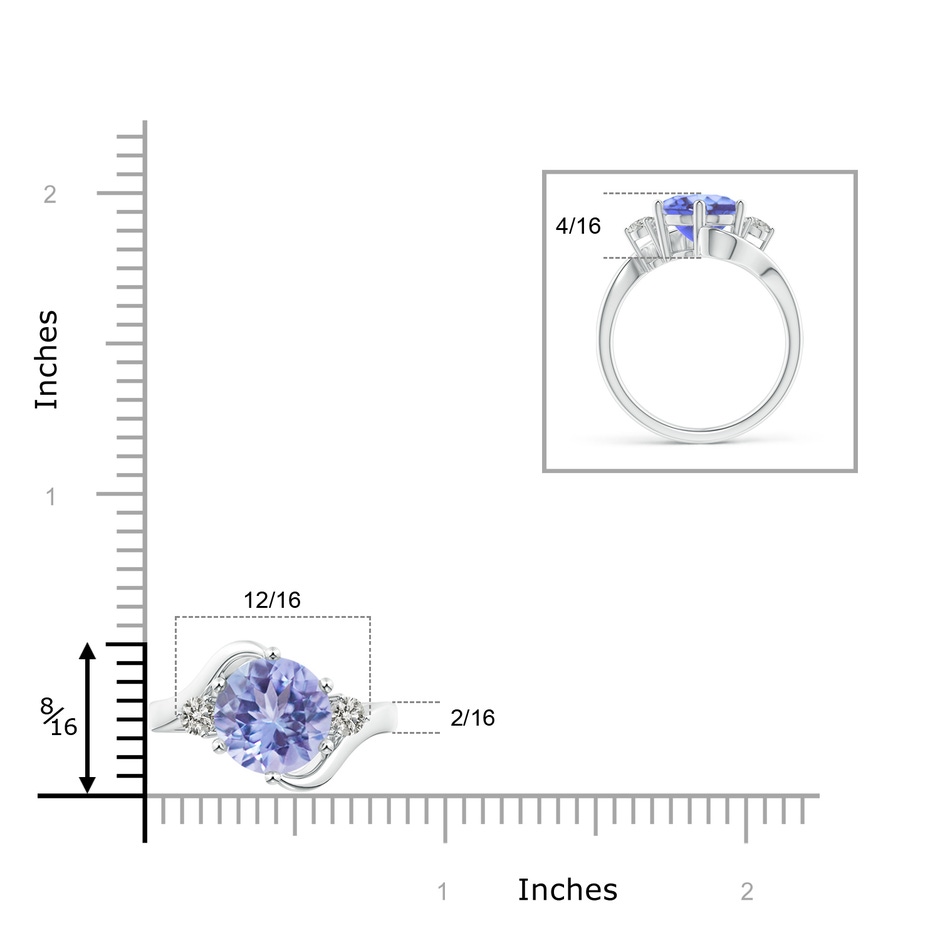 10mm A Round Tanzanite and Diamond Three Stone Bypass Ring in White Gold product image