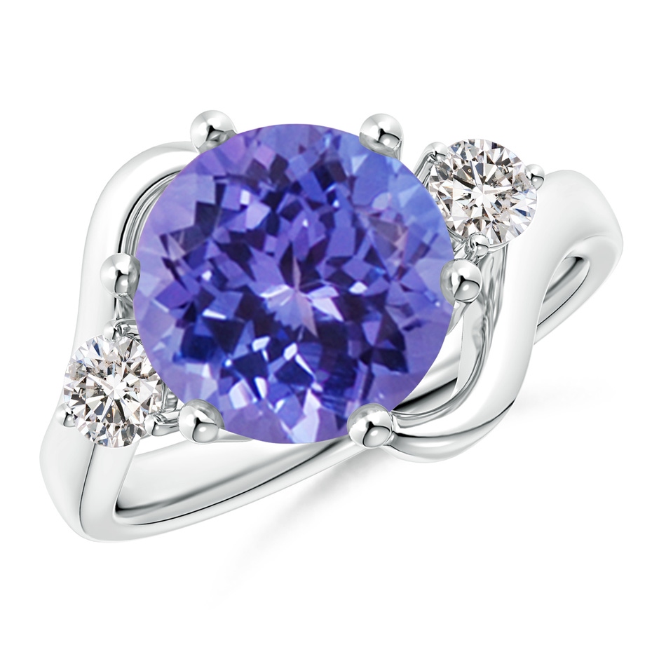 10mm AA Round Tanzanite and Diamond Three Stone Bypass Ring in White Gold 