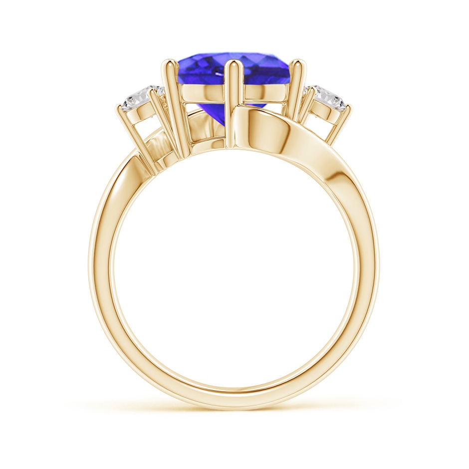 10mm AA Round Tanzanite and Diamond Three Stone Bypass Ring in Yellow Gold product image