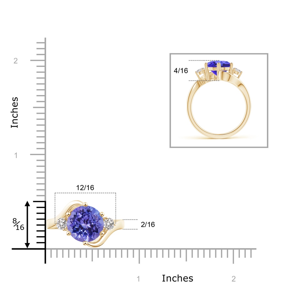 10mm AA Round Tanzanite and Diamond Three Stone Bypass Ring in Yellow Gold product image