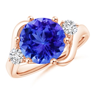 10mm AAA Round Tanzanite and Diamond Three Stone Bypass Ring in Rose Gold