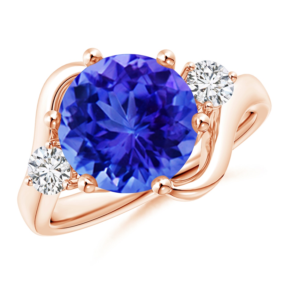 10mm AAA Round Tanzanite and Diamond Three Stone Bypass Ring in Rose Gold 