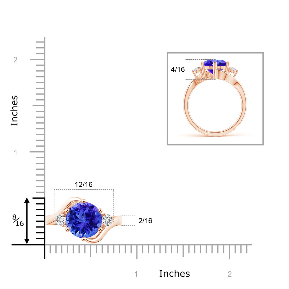 10mm AAA Round Tanzanite and Diamond Three Stone Bypass Ring in Rose Gold product image