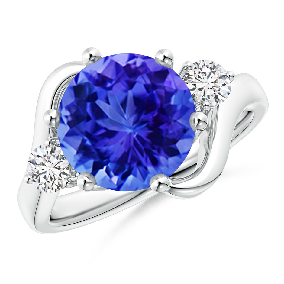 10mm AAA Round Tanzanite and Diamond Three Stone Bypass Ring in White Gold 