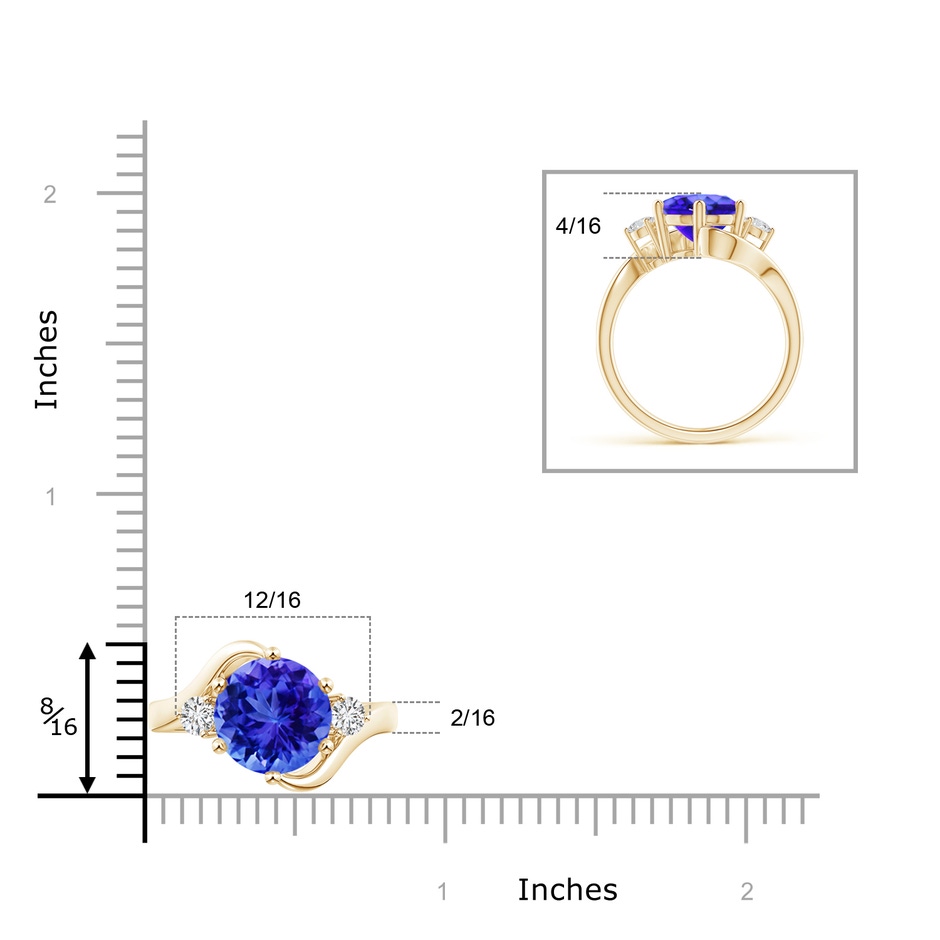 10mm AAA Round Tanzanite and Diamond Three Stone Bypass Ring in Yellow Gold product image
