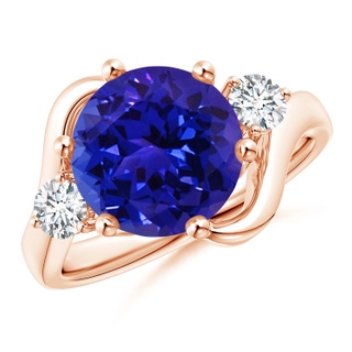 10mm AAAA Round Tanzanite and Diamond Three Stone Bypass Ring in Rose Gold