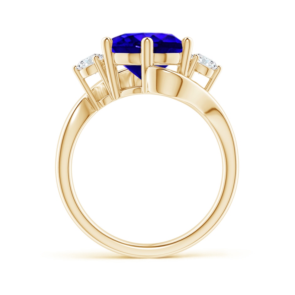 10mm AAAA Round Tanzanite and Diamond Three Stone Bypass Ring in Yellow Gold product image