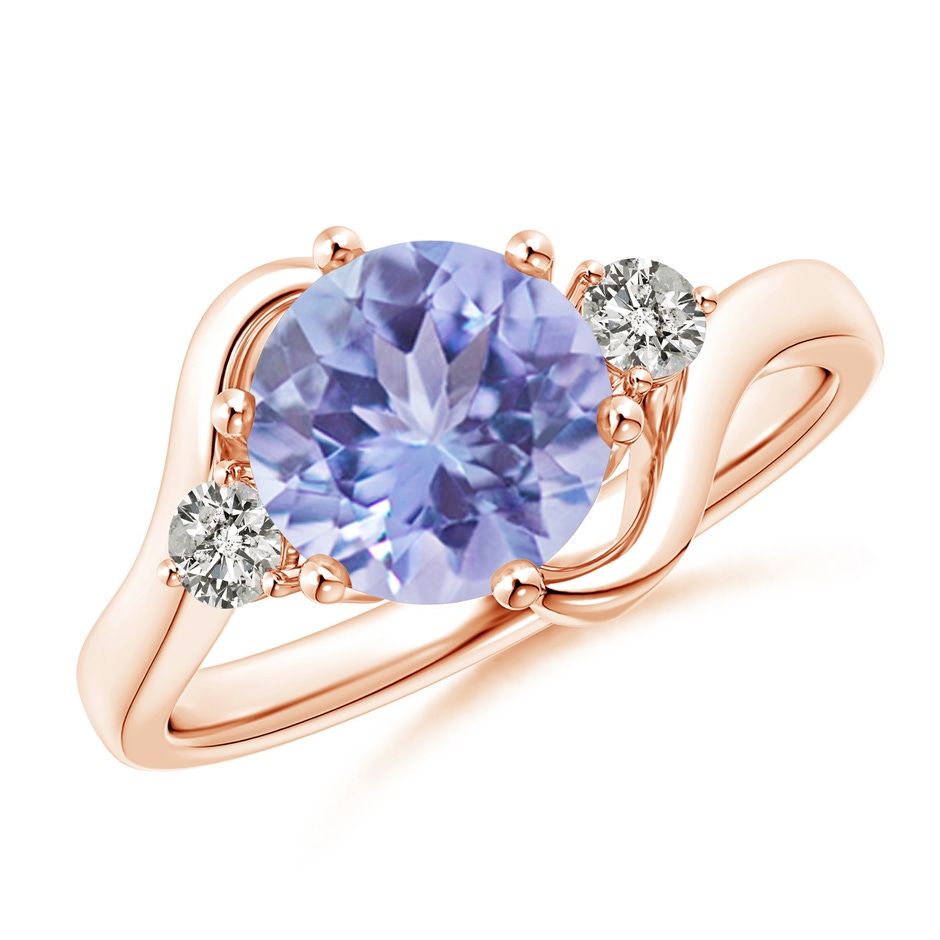 8mm A Round Tanzanite and Diamond Three Stone Bypass Ring in Rose Gold 