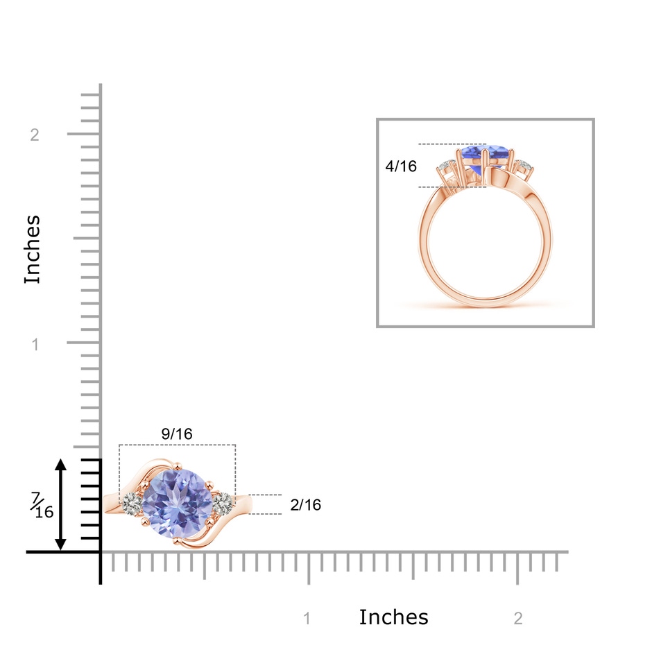 8mm A Round Tanzanite and Diamond Three Stone Bypass Ring in Rose Gold product image