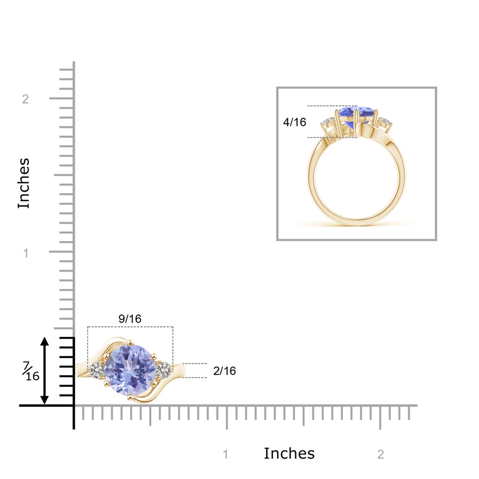 8mm A Round Tanzanite and Diamond Three Stone Bypass Ring in Yellow Gold product image