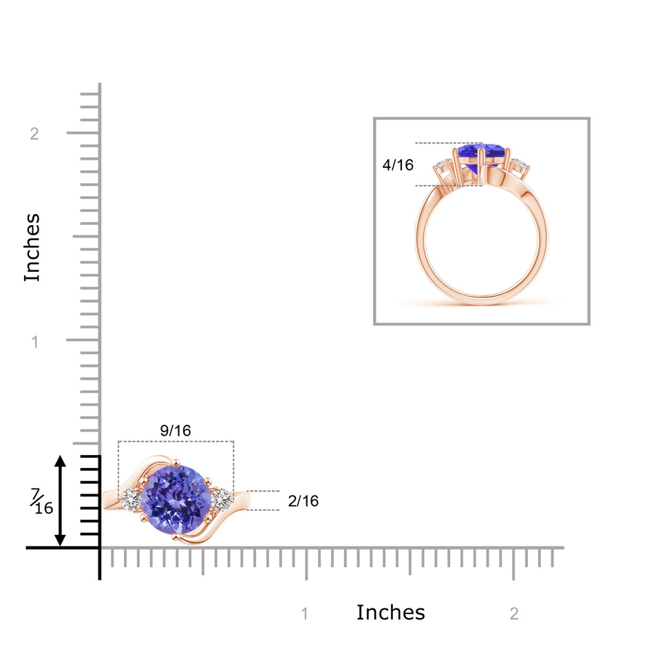 8mm AA Round Tanzanite and Diamond Three Stone Bypass Ring in Rose Gold product image