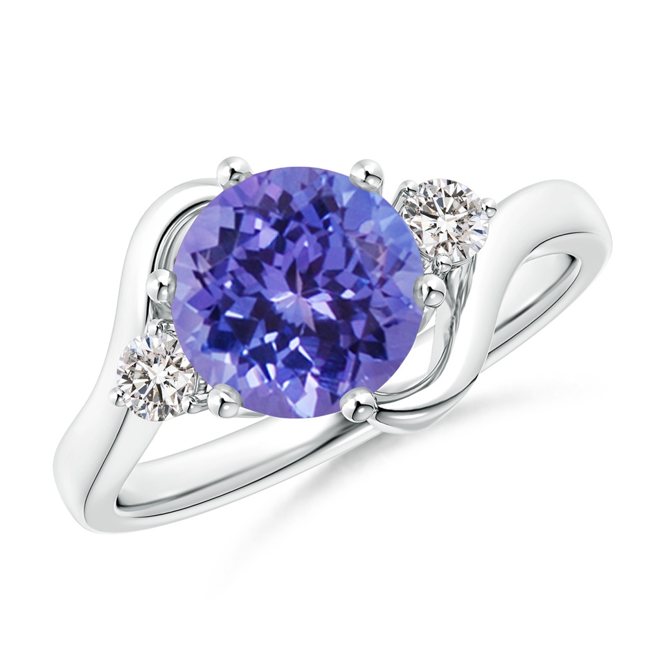 8mm AA Round Tanzanite and Diamond Three Stone Bypass Ring in White Gold 