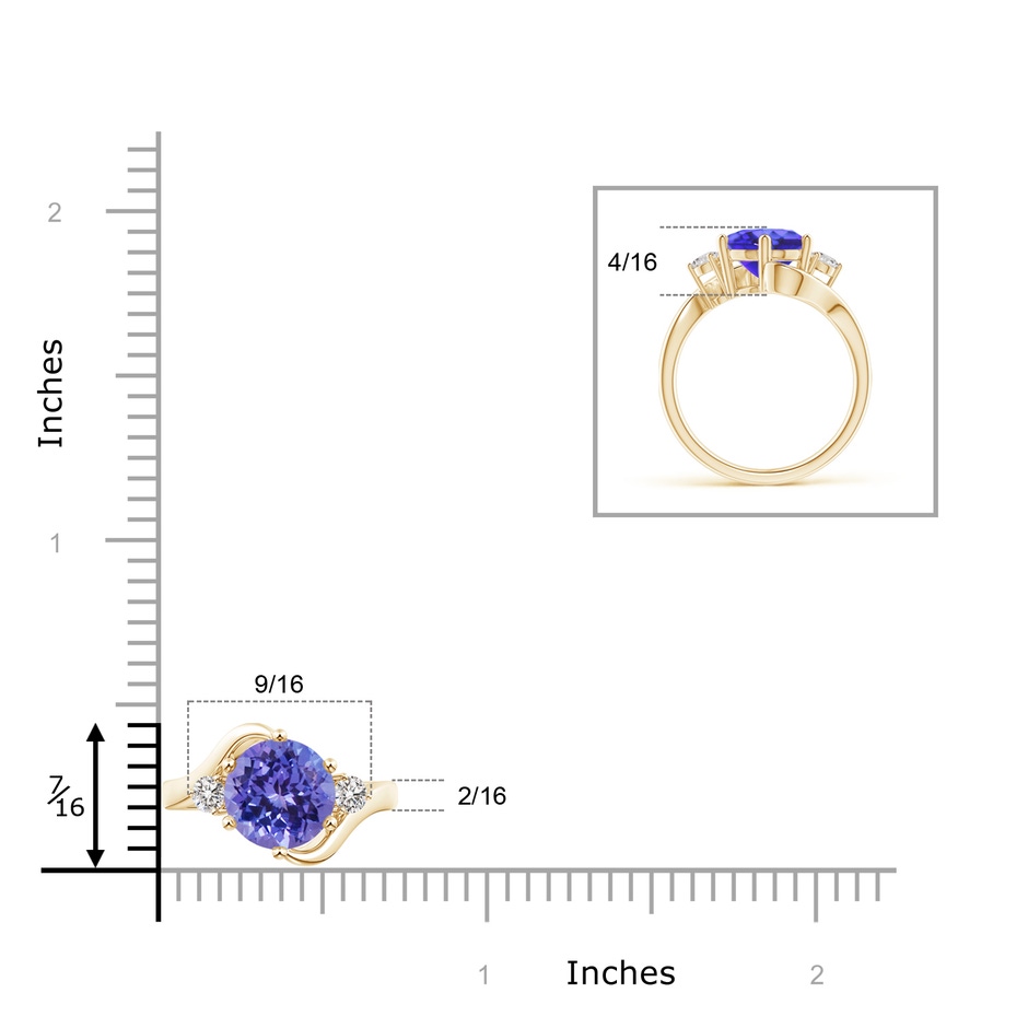 8mm AA Round Tanzanite and Diamond Three Stone Bypass Ring in Yellow Gold product image