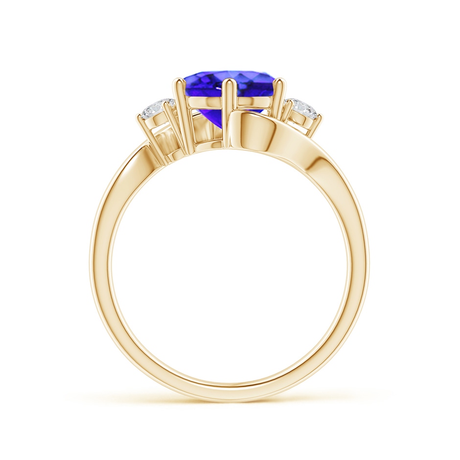 8mm AAA Round Tanzanite and Diamond Three Stone Bypass Ring in Yellow Gold product image