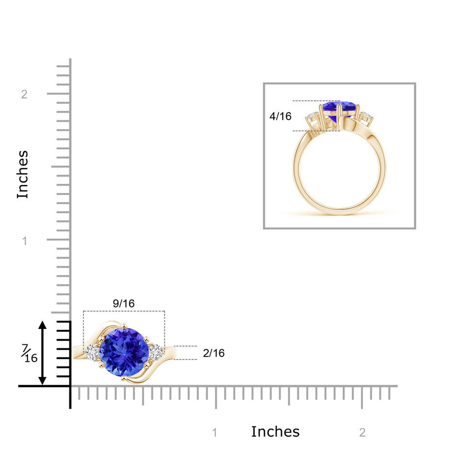 8mm AAA Round Tanzanite and Diamond Three Stone Bypass Ring in Yellow Gold product image