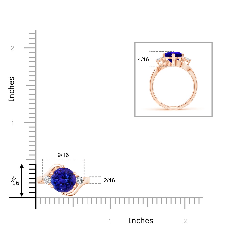 8mm AAAA Round Tanzanite and Diamond Three Stone Bypass Ring in Rose Gold product image