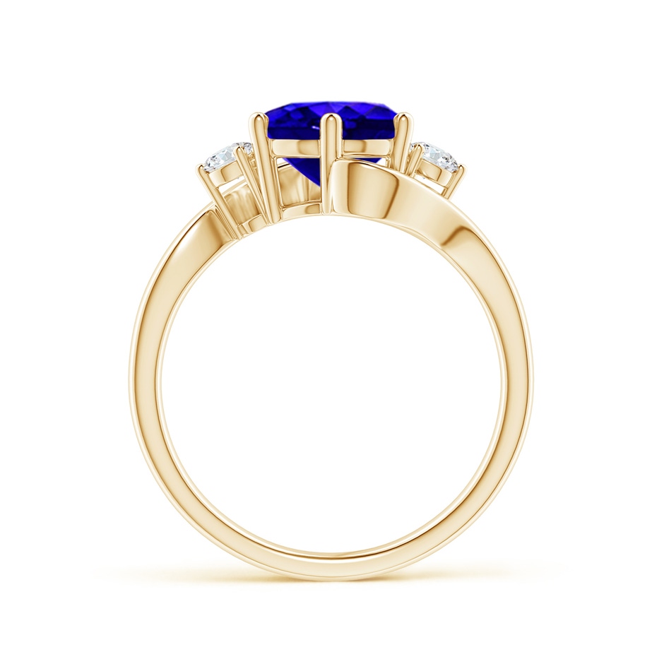 8mm AAAA Round Tanzanite and Diamond Three Stone Bypass Ring in Yellow Gold product image
