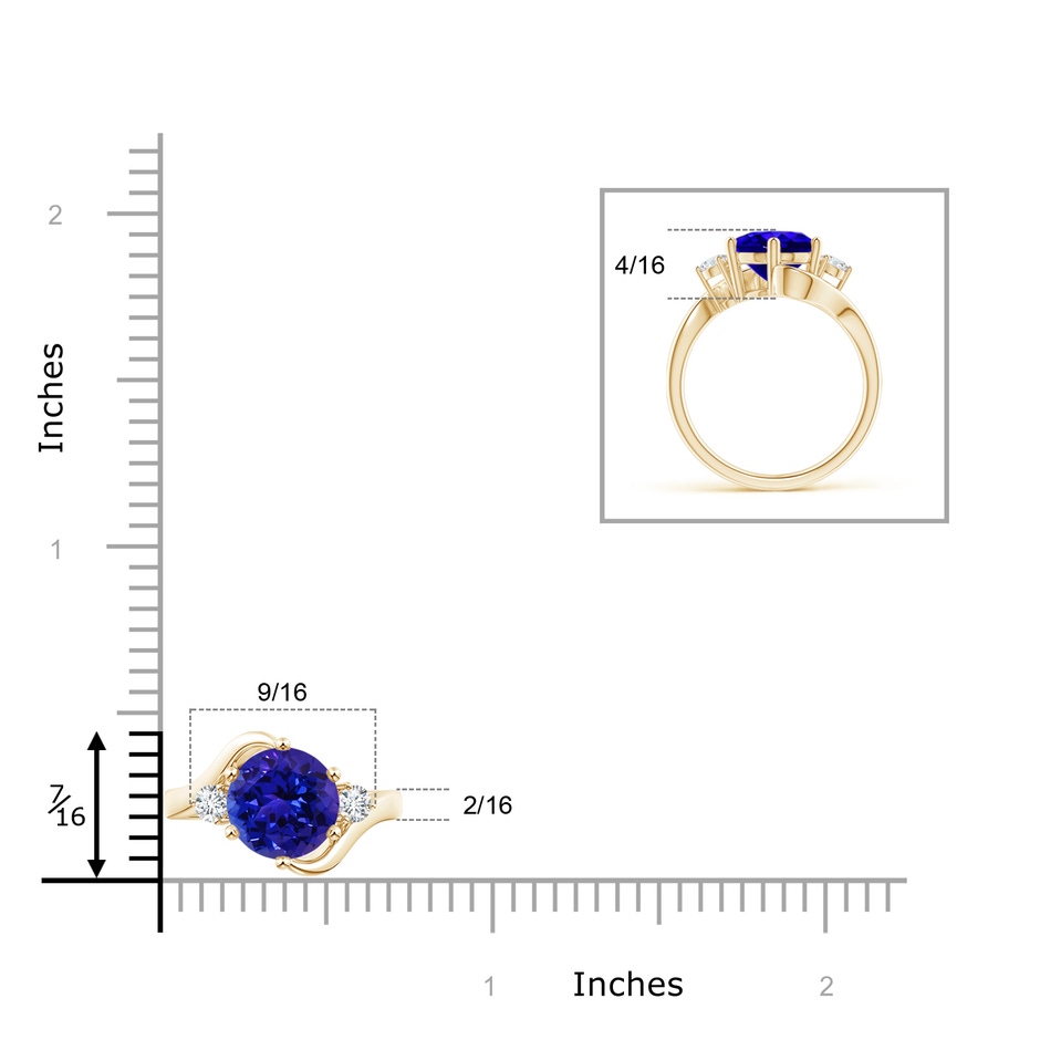 8mm AAAA Round Tanzanite and Diamond Three Stone Bypass Ring in Yellow Gold product image