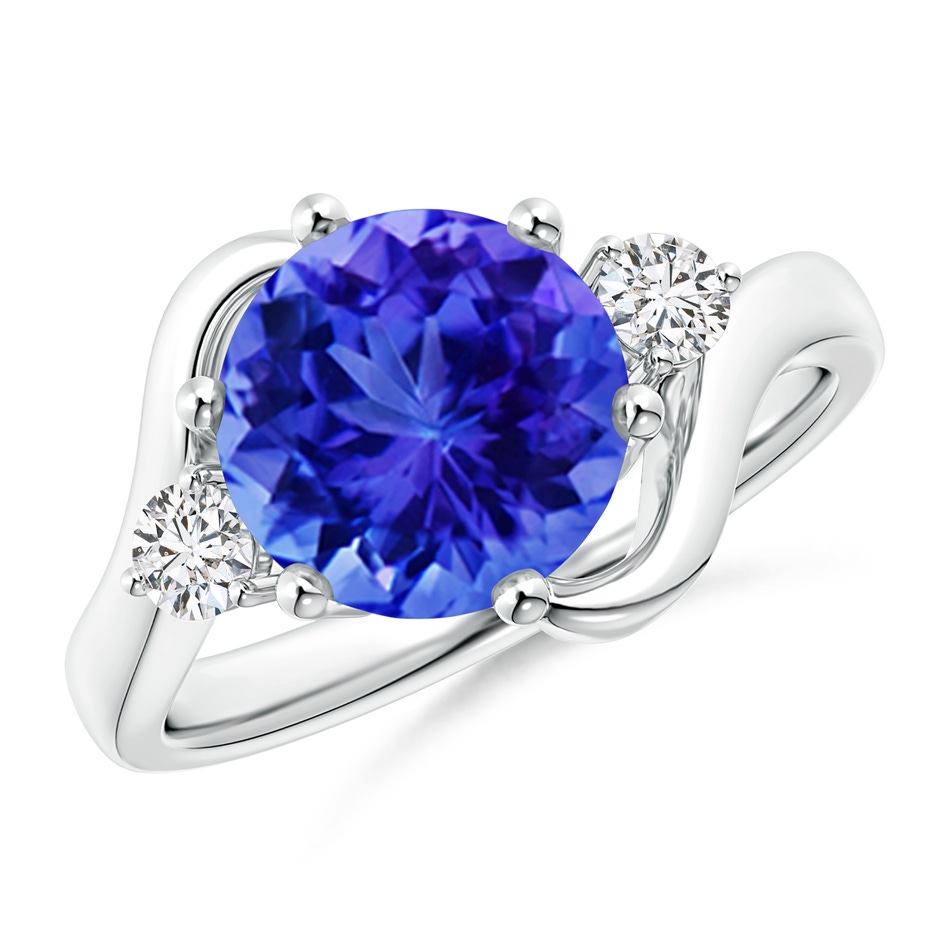 9mm AAA Round Tanzanite and Diamond Three Stone Bypass Ring in White Gold 