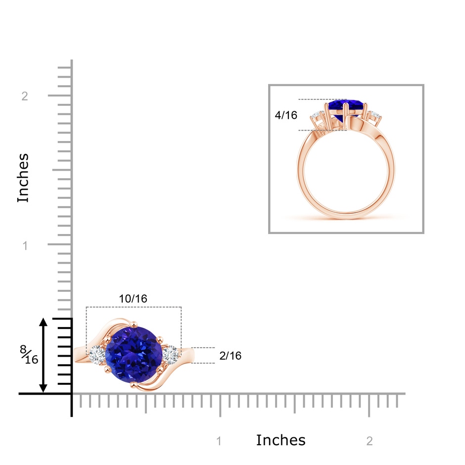 9mm AAAA Round Tanzanite and Diamond Three Stone Bypass Ring in Rose Gold product image
