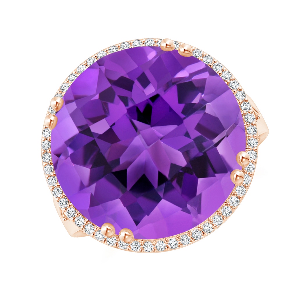 16mm AAA Vintage Style Amethyst Cocktail Ring with Diamond Halo in Rose Gold
