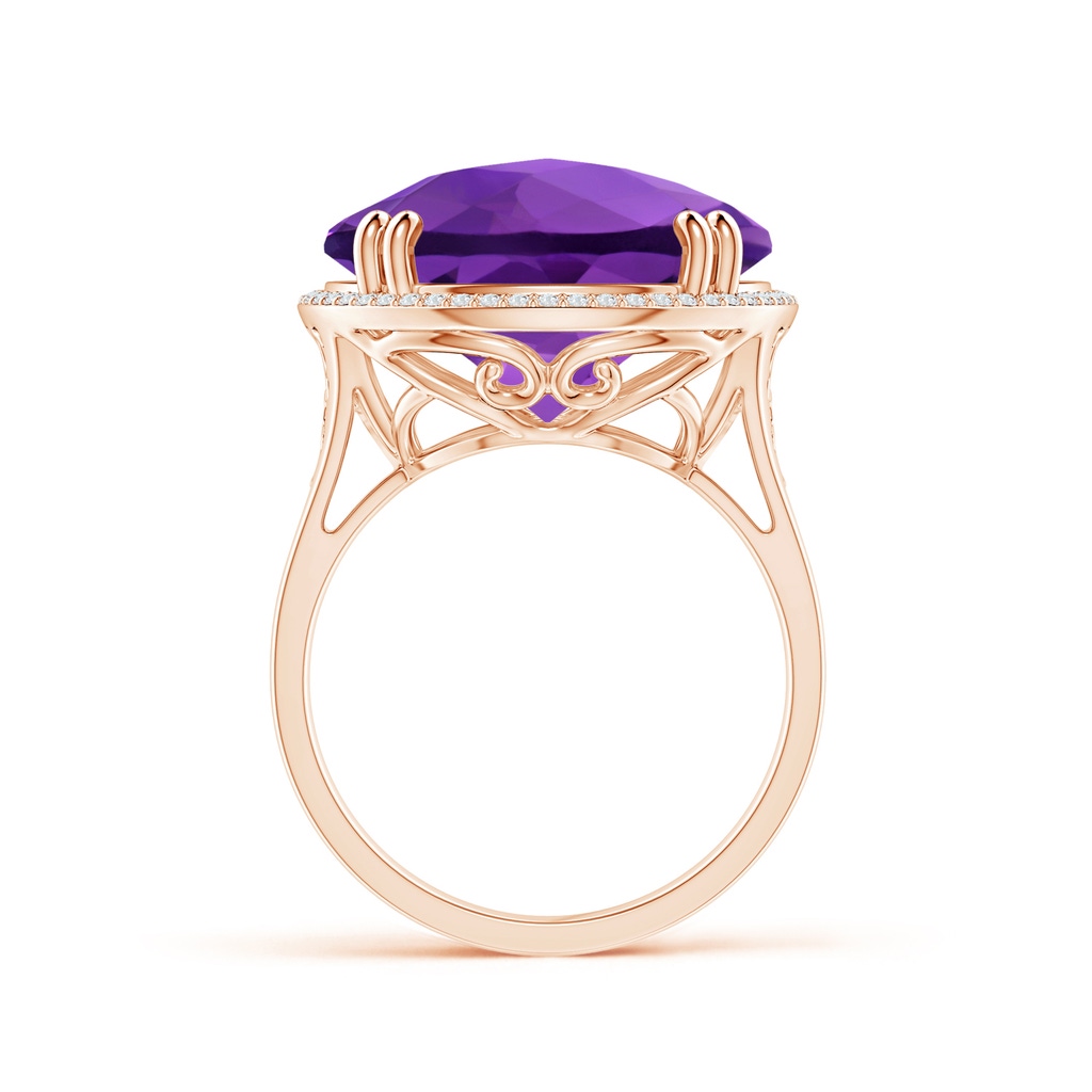 16mm AAA Vintage Style Amethyst Cocktail Ring with Diamond Halo in Rose Gold Product Image