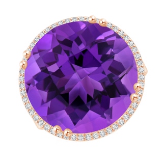 17mm AAAA Vintage Style Amethyst Cocktail Ring with Diamond Halo in Rose Gold