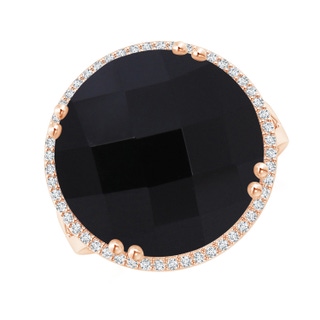 16mm AAA Vintage Style Black Onyx Cocktail Ring with Diamond Halo in Rose Gold
