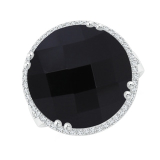 16mm AAA Vintage Style Black Onyx Cocktail Ring with Diamond Halo in White Gold