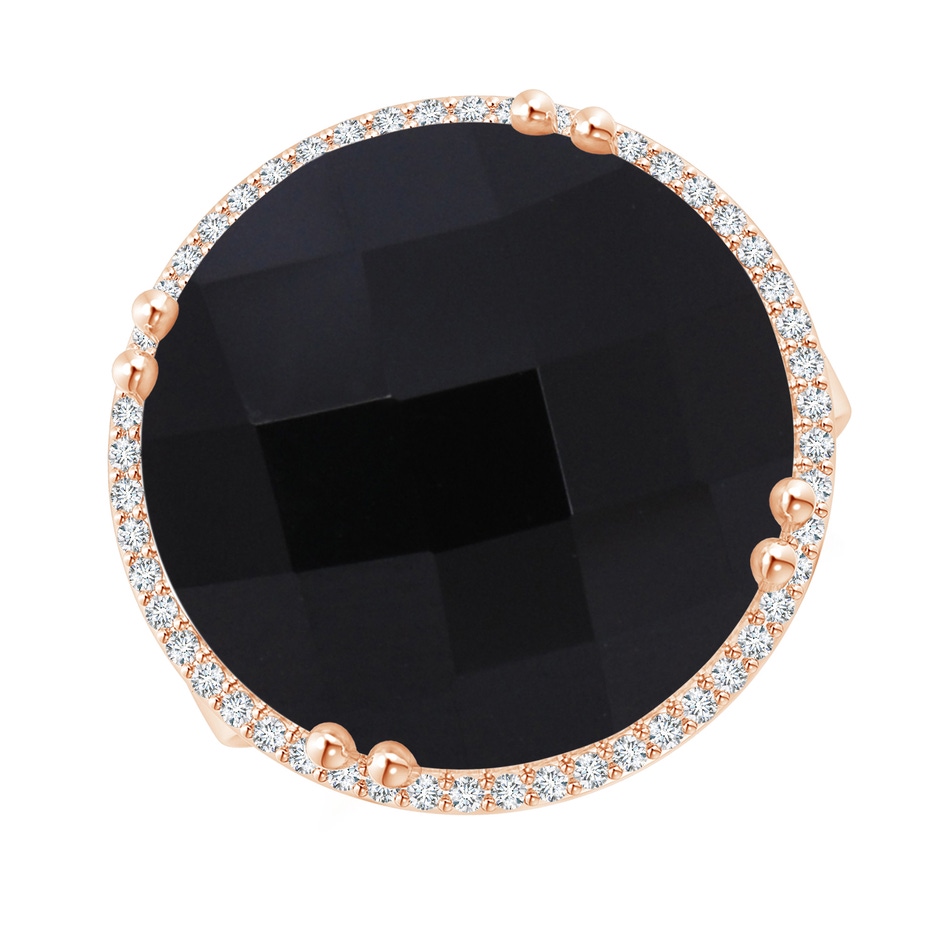 17mm AAA Vintage Style Black Onyx Cocktail Ring with Diamond Halo in Rose Gold 