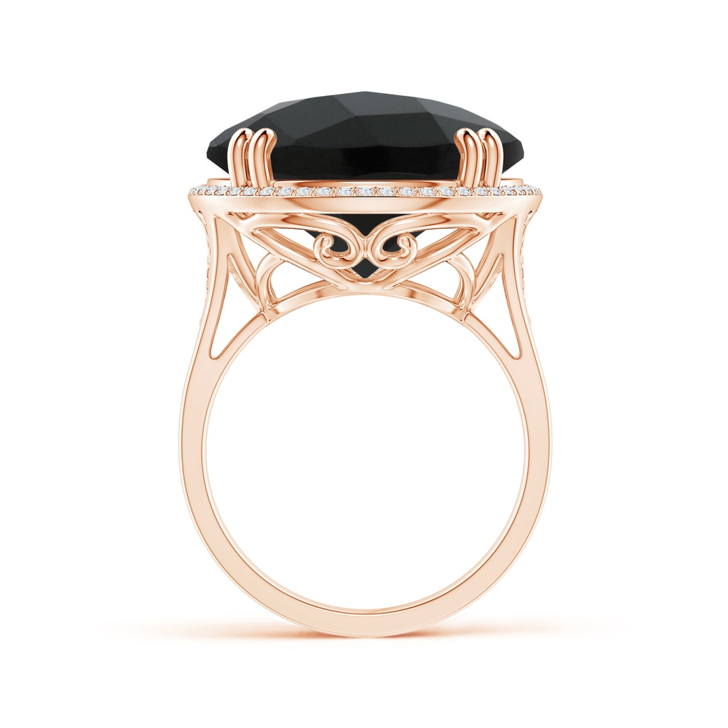 17mm AAA Vintage Style Black Onyx Cocktail Ring with Diamond Halo in Rose Gold Product Image