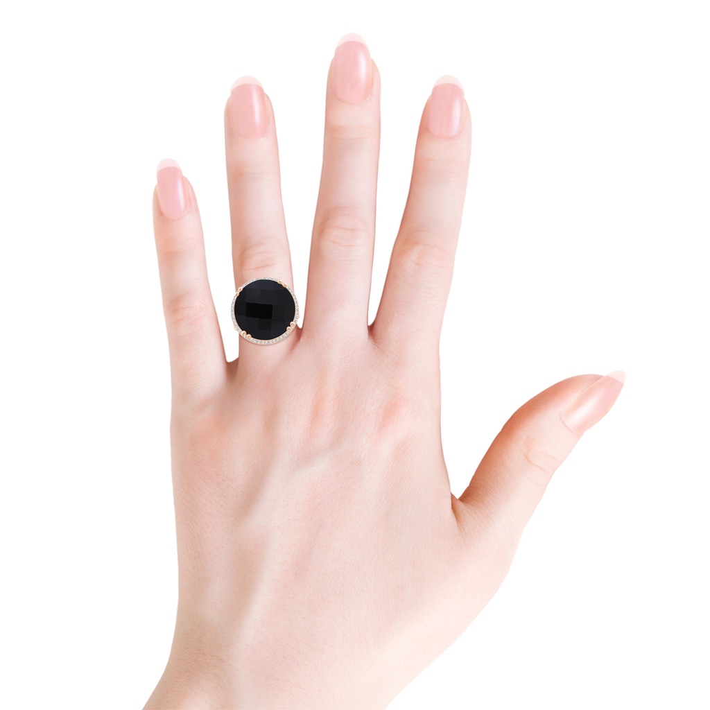 17mm AAA Vintage Style Black Onyx Cocktail Ring with Diamond Halo in Rose Gold Product Image