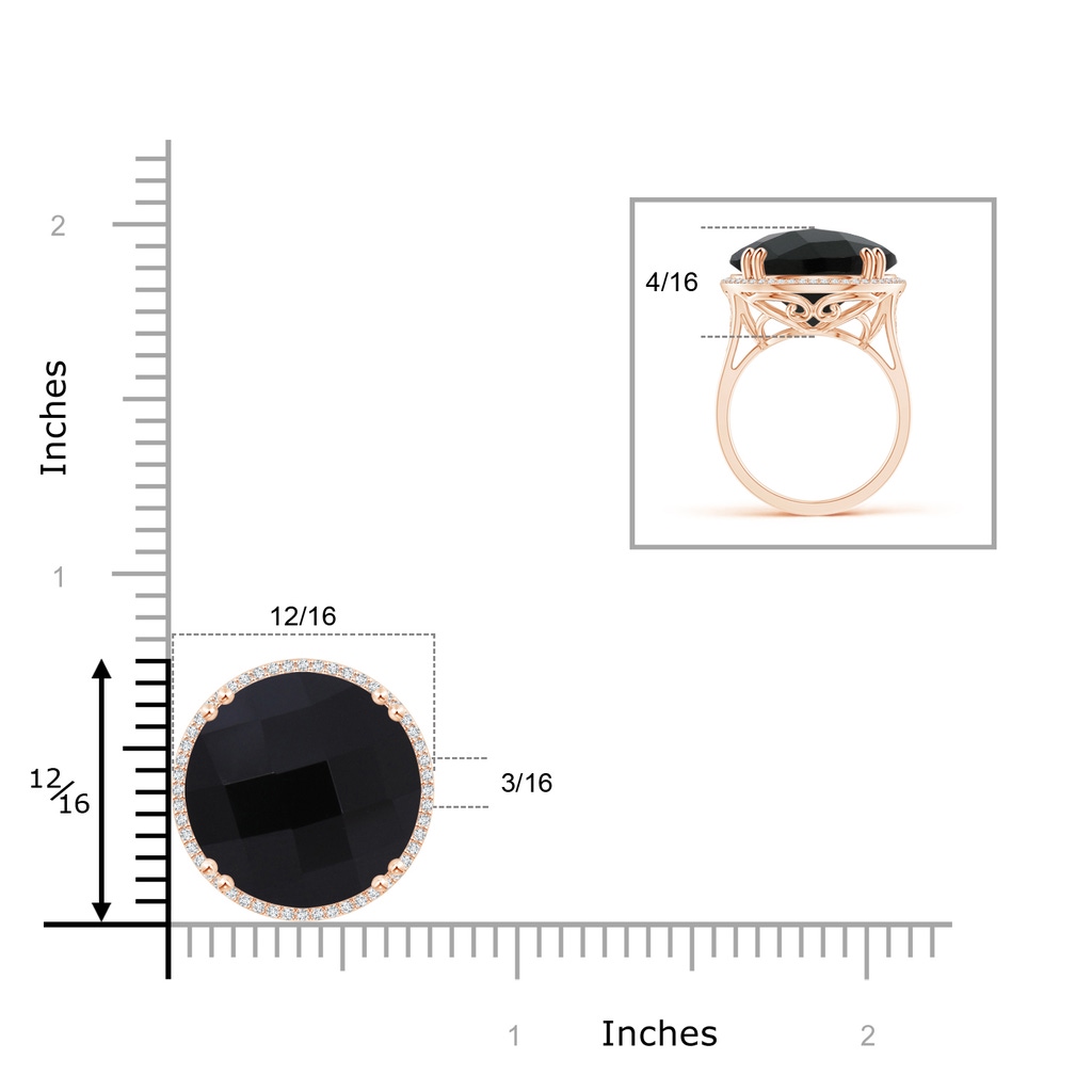 17mm AAA Vintage Style Black Onyx Cocktail Ring with Diamond Halo in Rose Gold Product Image