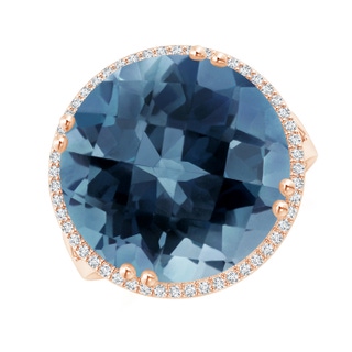 16mm AA Vintage Style London Blue Topaz Cocktail Ring with Halo in Rose Gold