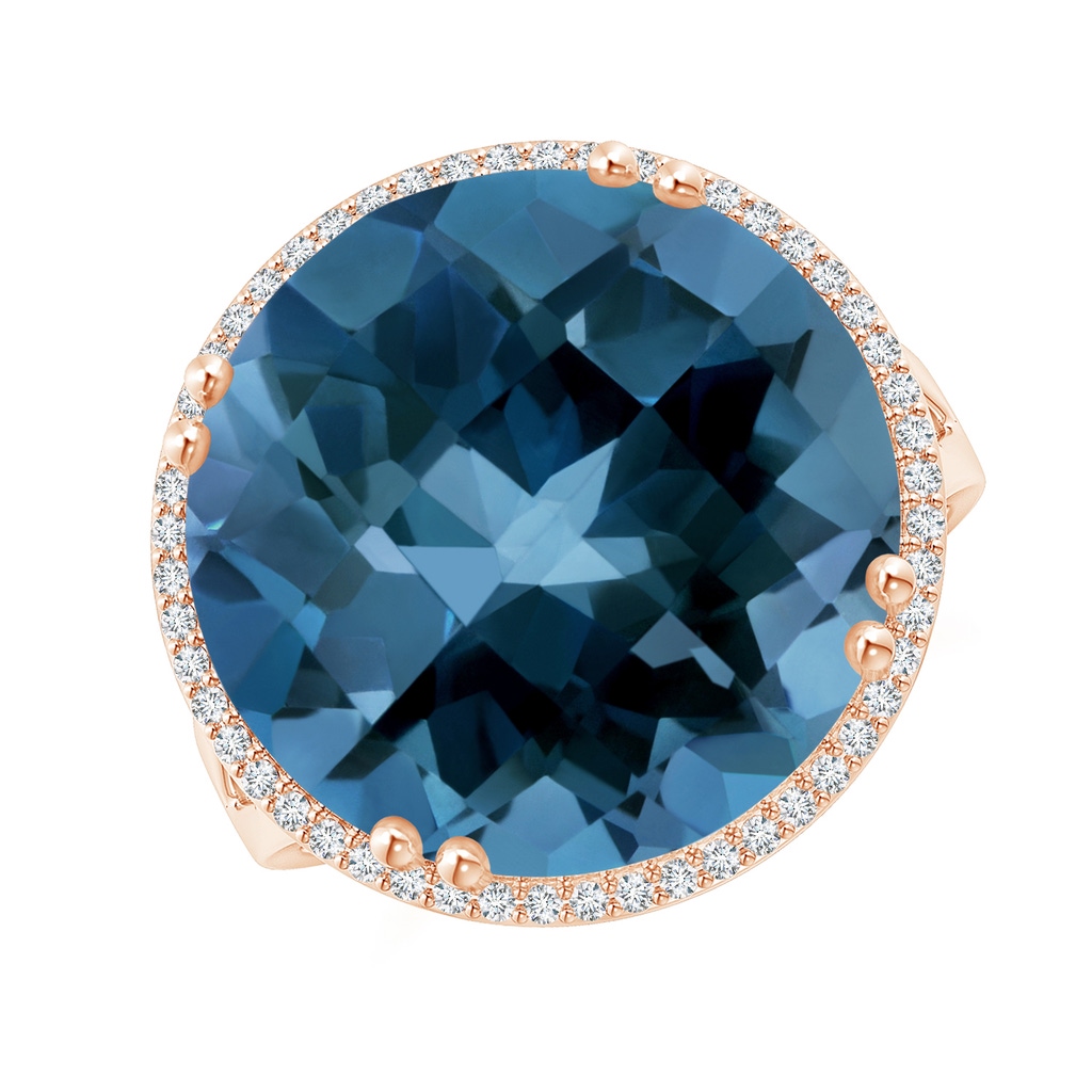 16mm AAA Vintage Style London Blue Topaz Cocktail Ring with Halo in Rose Gold