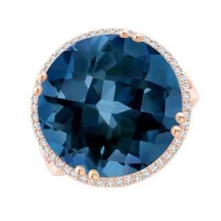 16mm AAAA Vintage Style London Blue Topaz Cocktail Ring with Halo in Rose Gold