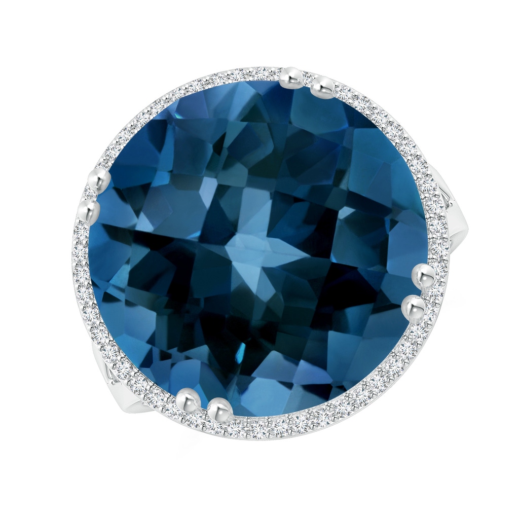 16mm AAAA Vintage Style London Blue Topaz Cocktail Ring with Halo in White Gold