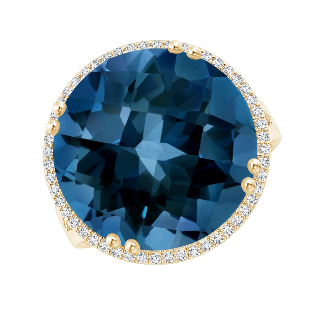 16mm AAAA Vintage Style London Blue Topaz Cocktail Ring with Halo in Yellow Gold