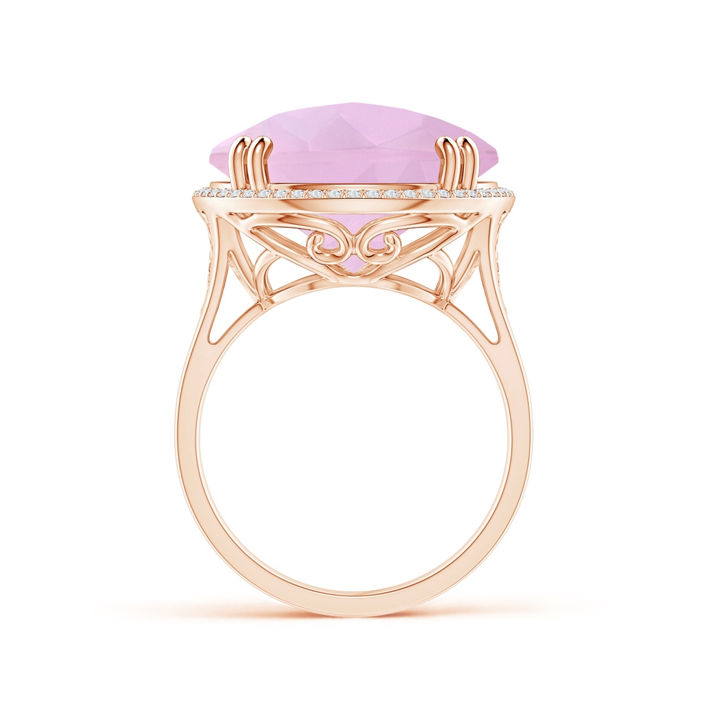 16mm AAAA Vintage Style Rose Quartz Cocktail Ring with Diamond Halo in Rose Gold Product Image