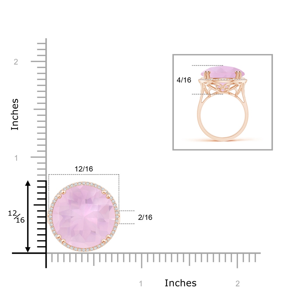 16mm AAAA Vintage Style Rose Quartz Cocktail Ring with Diamond Halo in Rose Gold Product Image