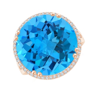 16mm AAA Vintage Style Swiss Blue Topaz Cocktail Ring with Halo in Rose Gold