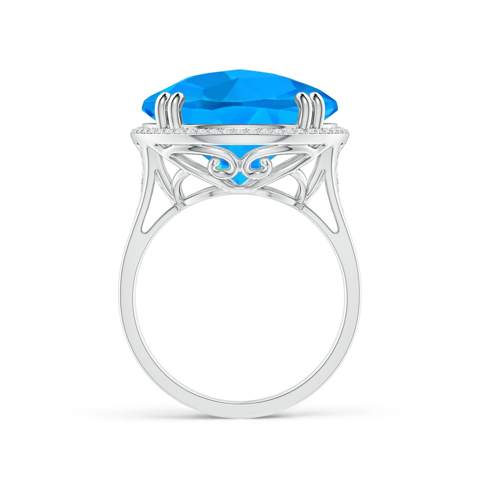 16mm AAAA Vintage Style Swiss Blue Topaz Cocktail Ring with Halo in White Gold product image