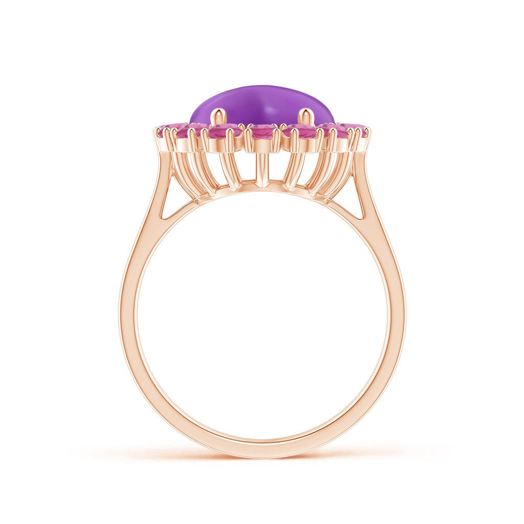 12x10mm AAA Oval Cabochon Amethyst and Pink Tourmaline Halo Ring in Rose Gold Product Image